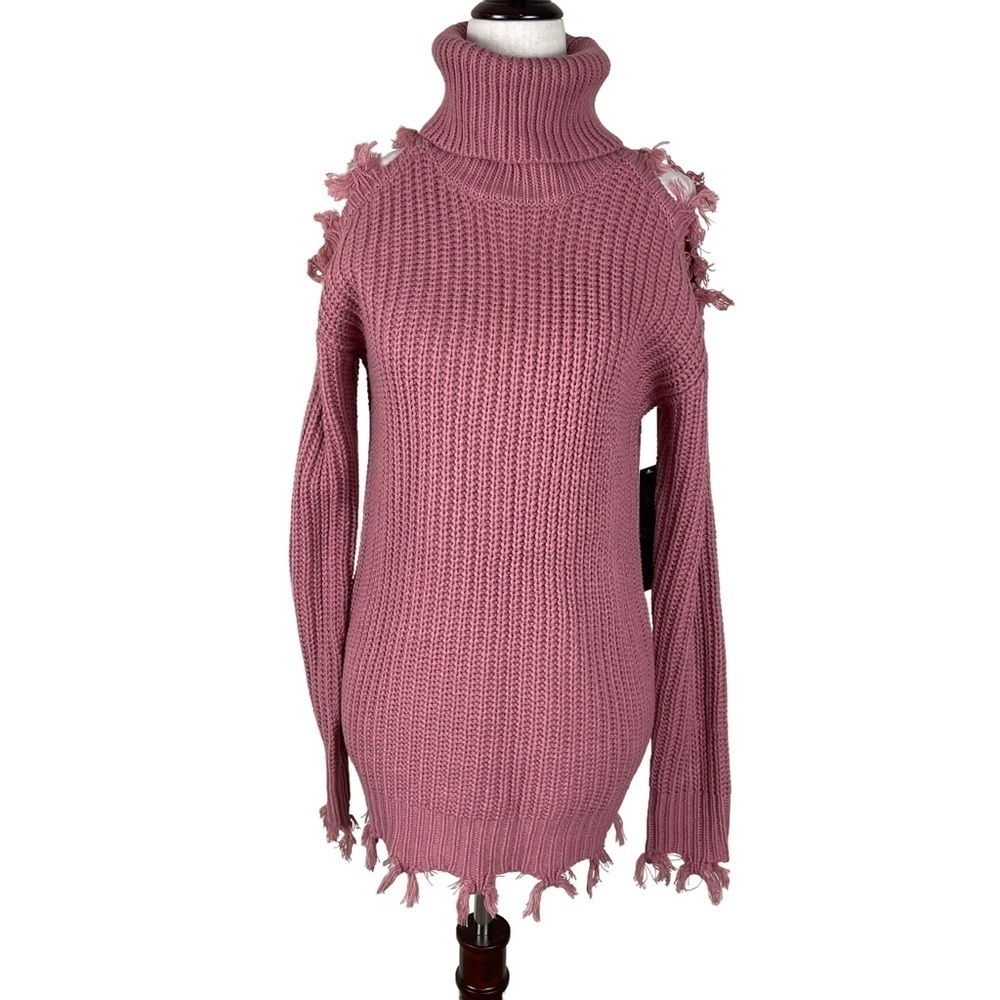 Almost Famous Mauve Cold Shoulder Turtle Neck Sweater